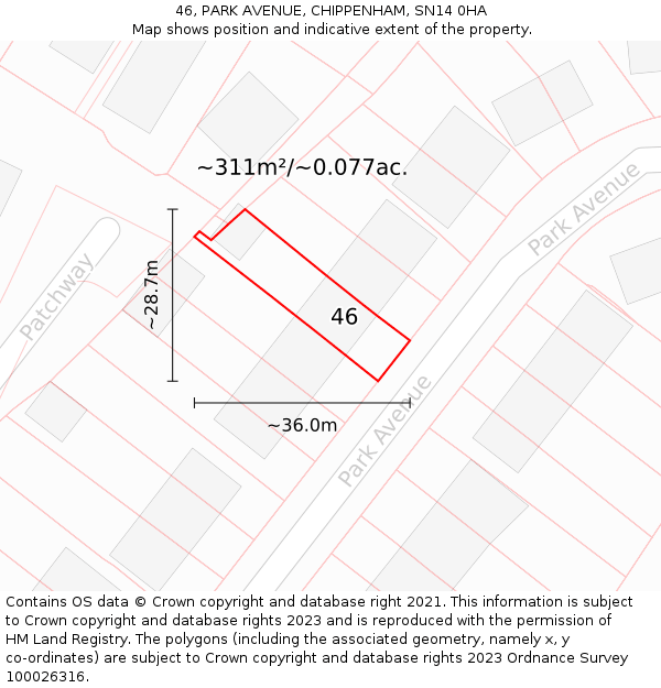 46, PARK AVENUE, CHIPPENHAM, SN14 0HA: Plot and title map