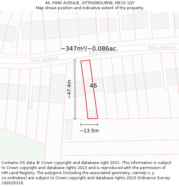 46, PARK AVENUE, SITTINGBOURNE, ME10 1QY: Plot and title map