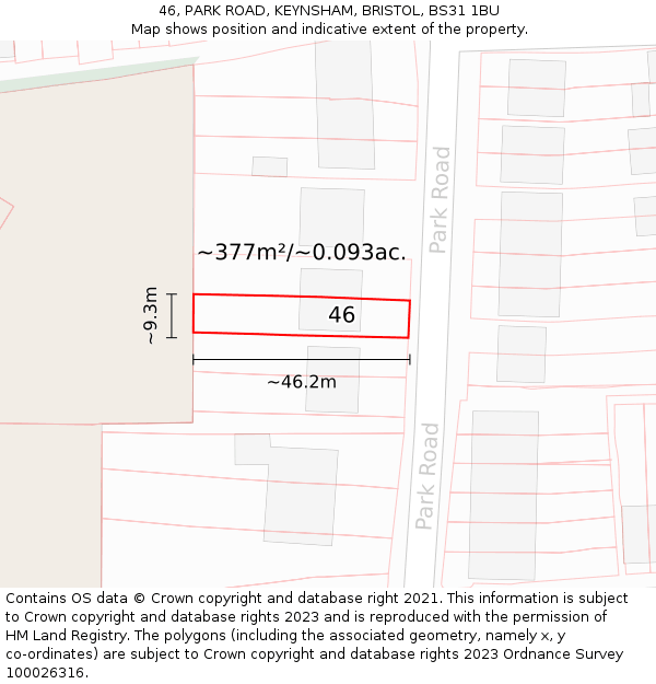 46, PARK ROAD, KEYNSHAM, BRISTOL, BS31 1BU: Plot and title map