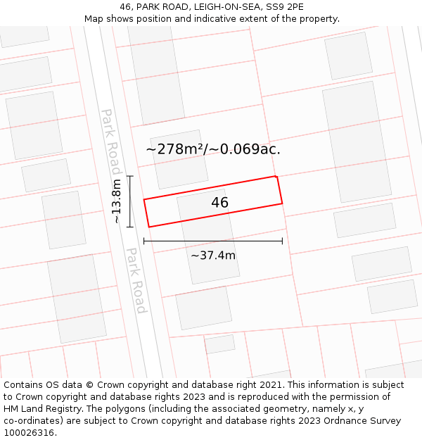 46, PARK ROAD, LEIGH-ON-SEA, SS9 2PE: Plot and title map