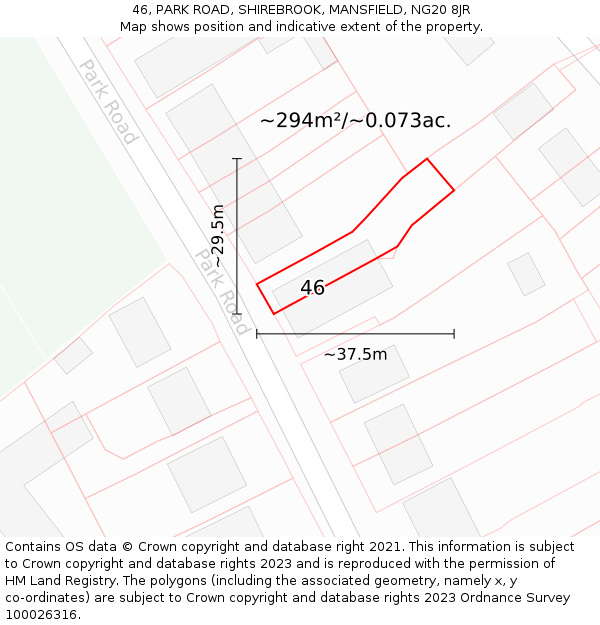 46, PARK ROAD, SHIREBROOK, MANSFIELD, NG20 8JR: Plot and title map