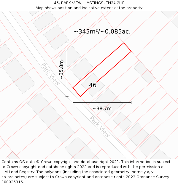46, PARK VIEW, HASTINGS, TN34 2HE: Plot and title map