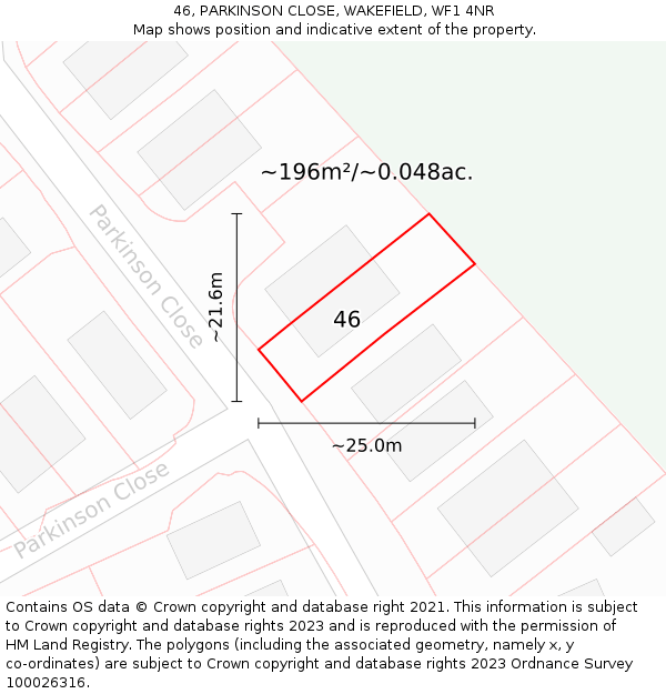 46, PARKINSON CLOSE, WAKEFIELD, WF1 4NR: Plot and title map