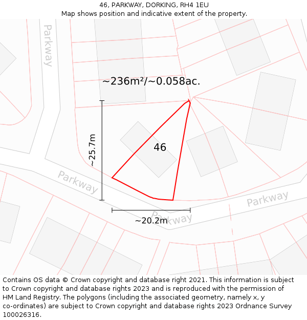 46, PARKWAY, DORKING, RH4 1EU: Plot and title map