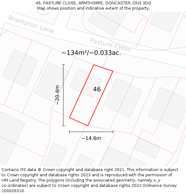 46, PASTURE CLOSE, ARMTHORPE, DONCASTER, DN3 3DQ: Plot and title map