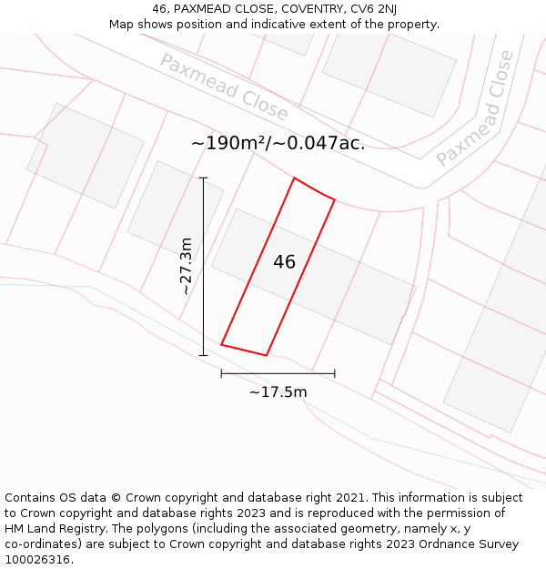 46, PAXMEAD CLOSE, COVENTRY, CV6 2NJ: Plot and title map