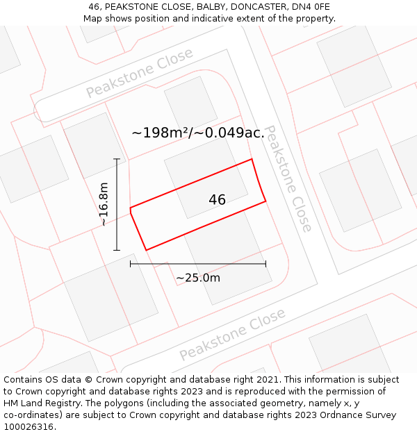 46, PEAKSTONE CLOSE, BALBY, DONCASTER, DN4 0FE: Plot and title map
