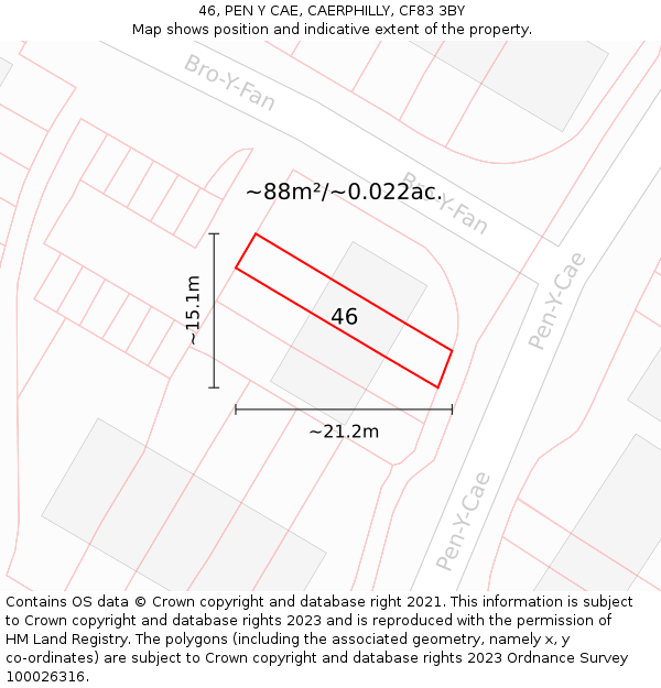 46, PEN Y CAE, CAERPHILLY, CF83 3BY: Plot and title map