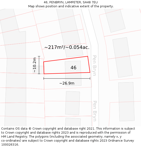 46, PENBRYN, LAMPETER, SA48 7EU: Plot and title map