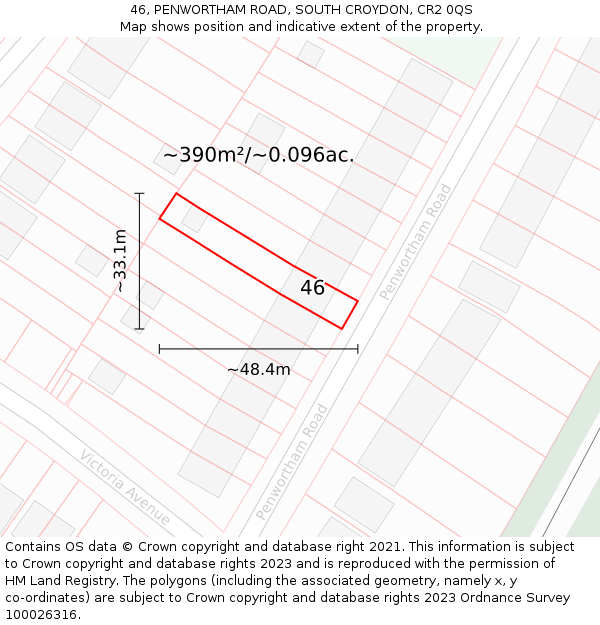 46, PENWORTHAM ROAD, SOUTH CROYDON, CR2 0QS: Plot and title map