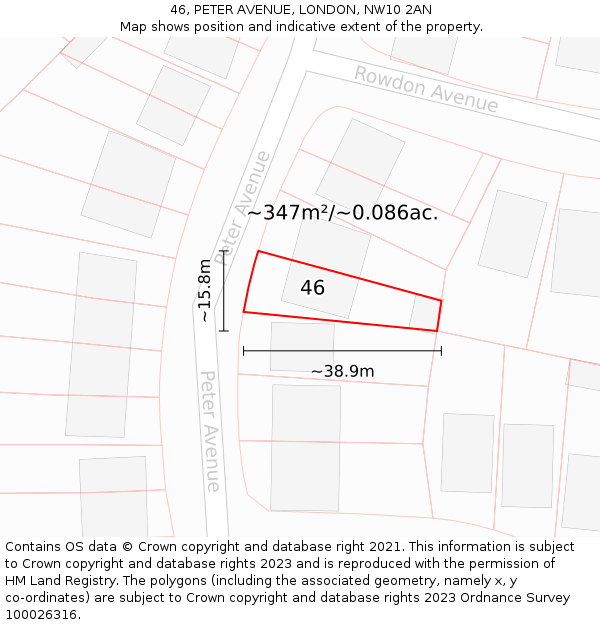 46, PETER AVENUE, LONDON, NW10 2AN: Plot and title map