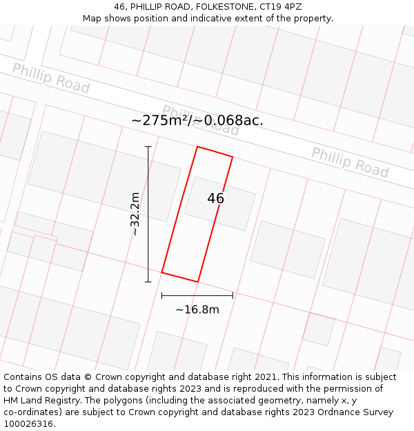 46, PHILLIP ROAD, FOLKESTONE, CT19 4PZ: Plot and title map