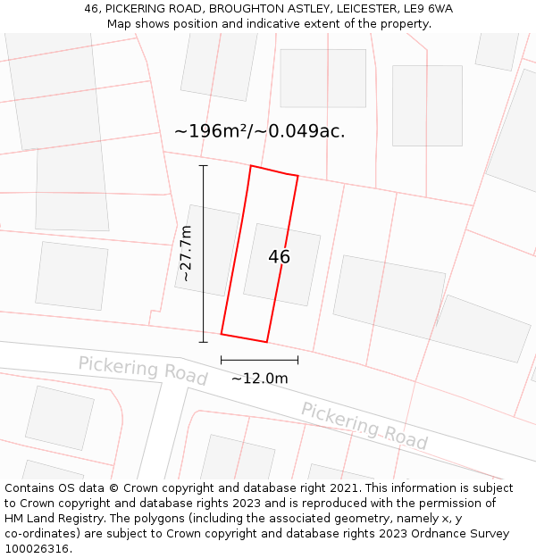46, PICKERING ROAD, BROUGHTON ASTLEY, LEICESTER, LE9 6WA: Plot and title map