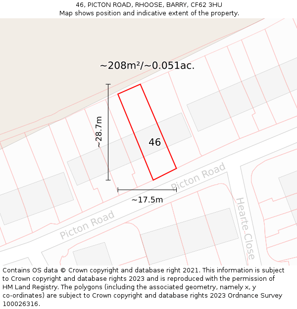 46, PICTON ROAD, RHOOSE, BARRY, CF62 3HU: Plot and title map