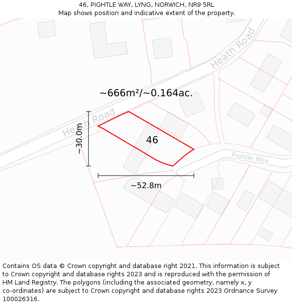 46, PIGHTLE WAY, LYNG, NORWICH, NR9 5RL: Plot and title map
