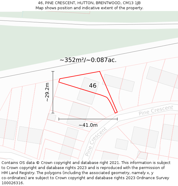 46, PINE CRESCENT, HUTTON, BRENTWOOD, CM13 1JB: Plot and title map