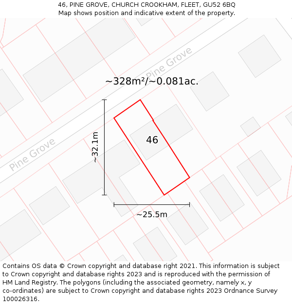 46, PINE GROVE, CHURCH CROOKHAM, FLEET, GU52 6BQ: Plot and title map