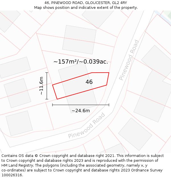 46, PINEWOOD ROAD, GLOUCESTER, GL2 4RY: Plot and title map