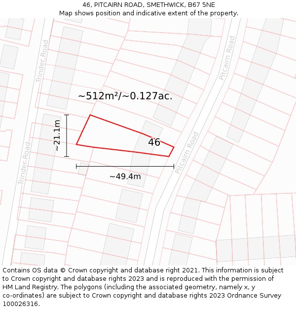 46, PITCAIRN ROAD, SMETHWICK, B67 5NE: Plot and title map