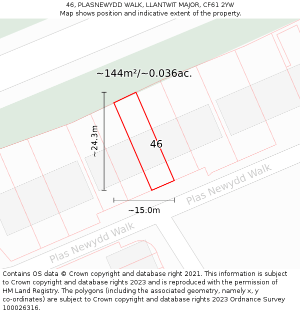 46, PLASNEWYDD WALK, LLANTWIT MAJOR, CF61 2YW: Plot and title map
