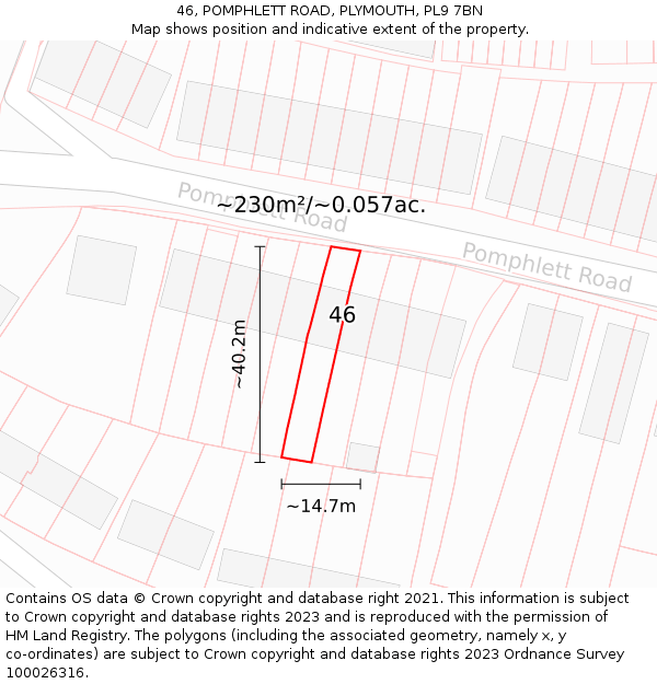 46, POMPHLETT ROAD, PLYMOUTH, PL9 7BN: Plot and title map