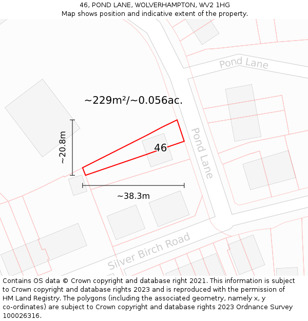 46, POND LANE, WOLVERHAMPTON, WV2 1HG: Plot and title map