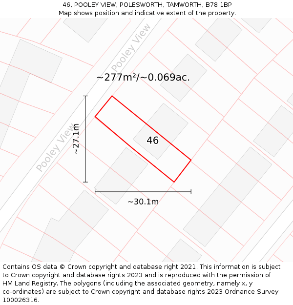46, POOLEY VIEW, POLESWORTH, TAMWORTH, B78 1BP: Plot and title map