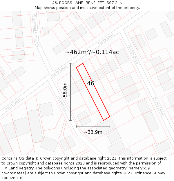 46, POORS LANE, BENFLEET, SS7 2LN: Plot and title map