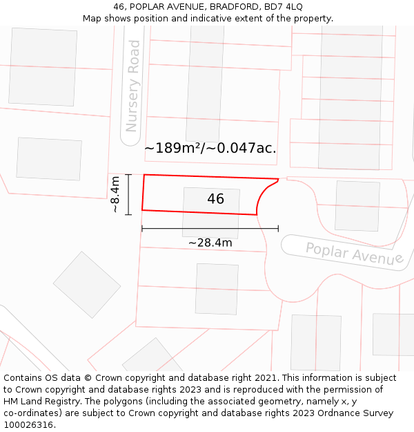 46, POPLAR AVENUE, BRADFORD, BD7 4LQ: Plot and title map