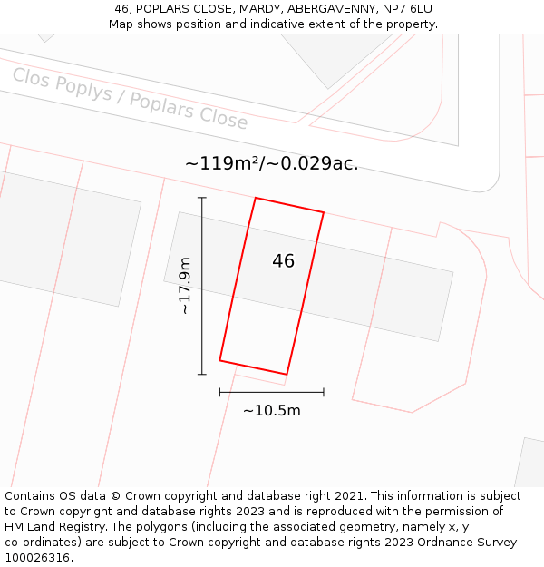 46, POPLARS CLOSE, MARDY, ABERGAVENNY, NP7 6LU: Plot and title map