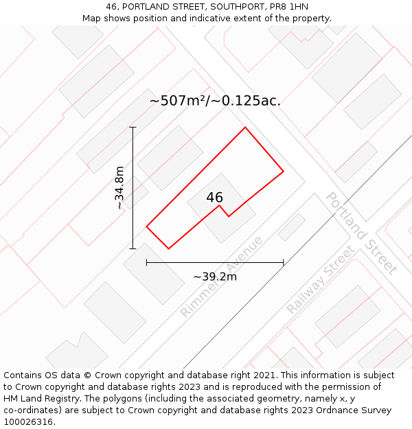 46, PORTLAND STREET, SOUTHPORT, PR8 1HN: Plot and title map