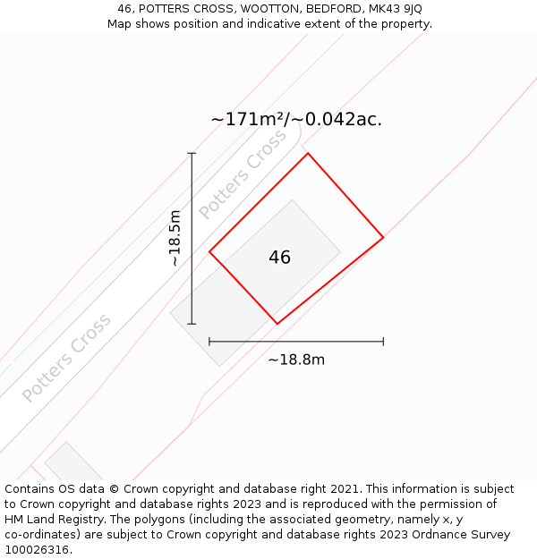 46, POTTERS CROSS, WOOTTON, BEDFORD, MK43 9JQ: Plot and title map