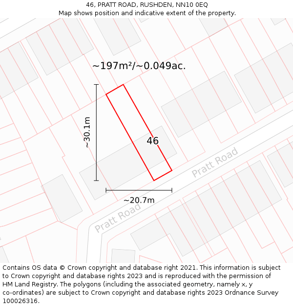 46, PRATT ROAD, RUSHDEN, NN10 0EQ: Plot and title map