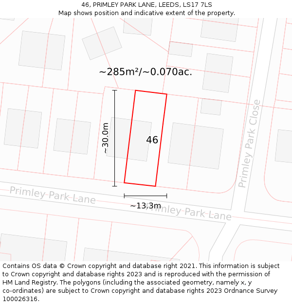 46, PRIMLEY PARK LANE, LEEDS, LS17 7LS: Plot and title map