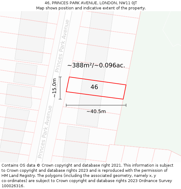 46, PRINCES PARK AVENUE, LONDON, NW11 0JT: Plot and title map