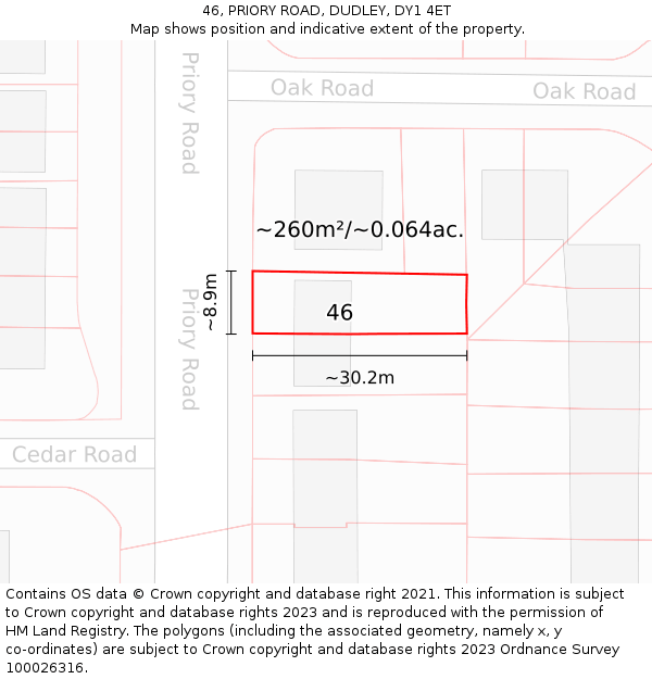 46, PRIORY ROAD, DUDLEY, DY1 4ET: Plot and title map