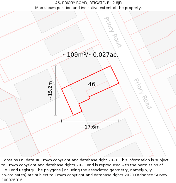 46, PRIORY ROAD, REIGATE, RH2 8JB: Plot and title map