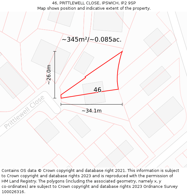 46, PRITTLEWELL CLOSE, IPSWICH, IP2 9SP: Plot and title map