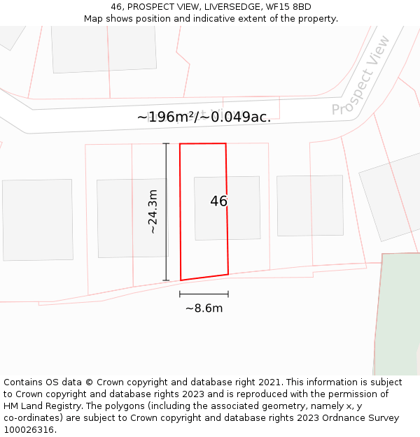 46, PROSPECT VIEW, LIVERSEDGE, WF15 8BD: Plot and title map