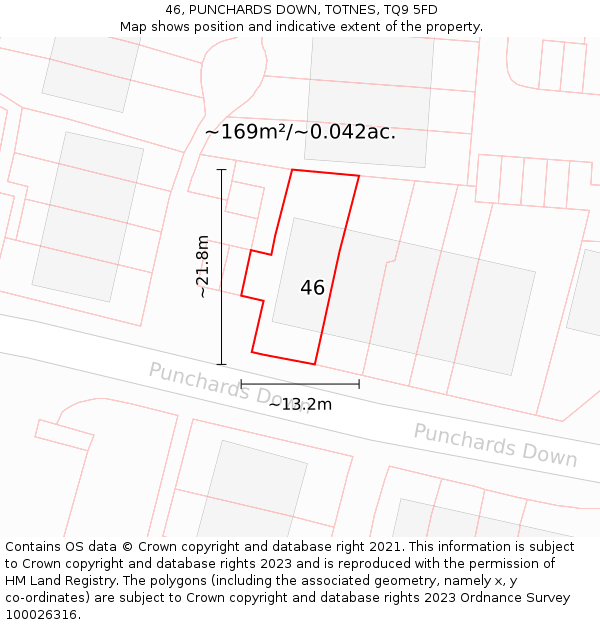 46, PUNCHARDS DOWN, TOTNES, TQ9 5FD: Plot and title map