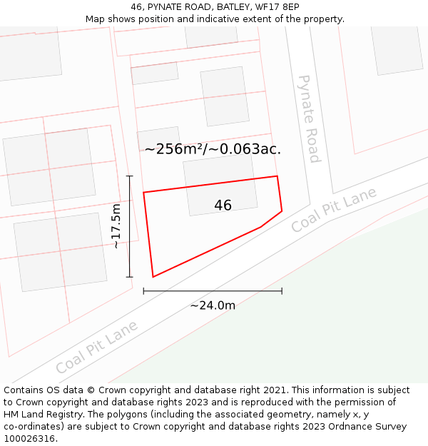 46, PYNATE ROAD, BATLEY, WF17 8EP: Plot and title map