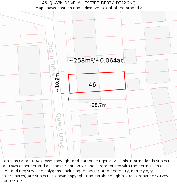 46, QUARN DRIVE, ALLESTREE, DERBY, DE22 2NQ: Plot and title map