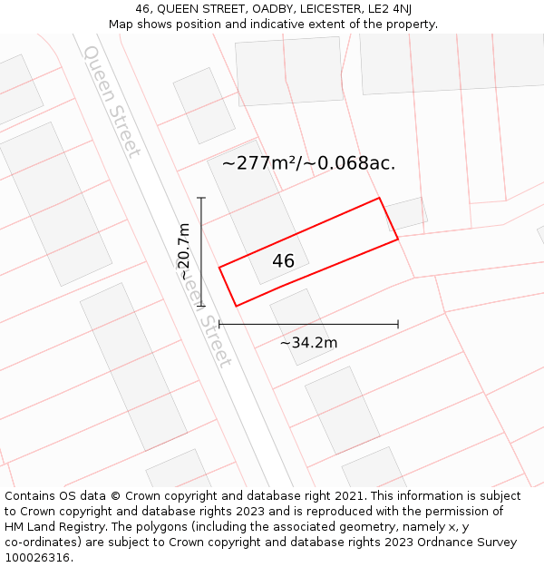 46, QUEEN STREET, OADBY, LEICESTER, LE2 4NJ: Plot and title map
