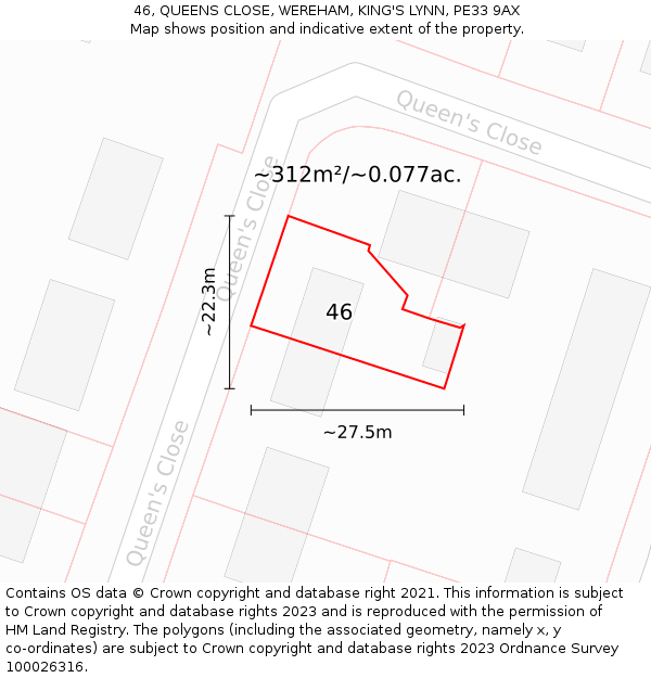 46, QUEENS CLOSE, WEREHAM, KING'S LYNN, PE33 9AX: Plot and title map
