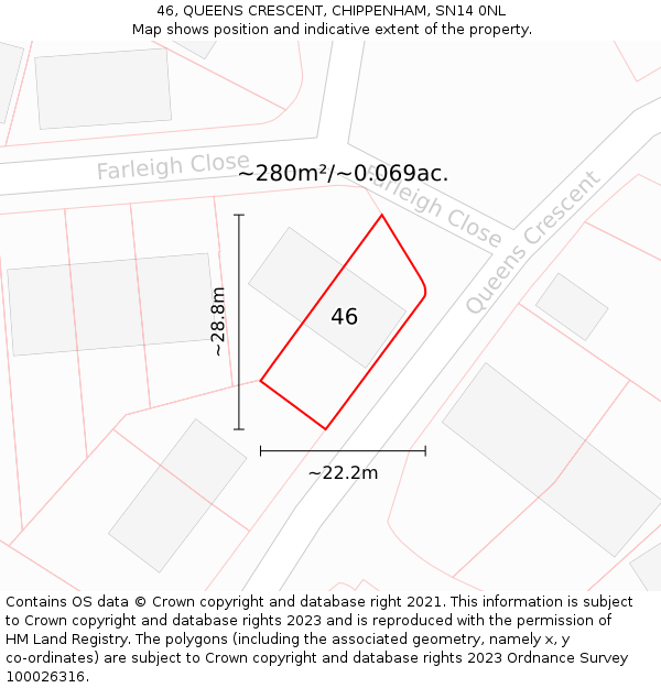 46, QUEENS CRESCENT, CHIPPENHAM, SN14 0NL: Plot and title map