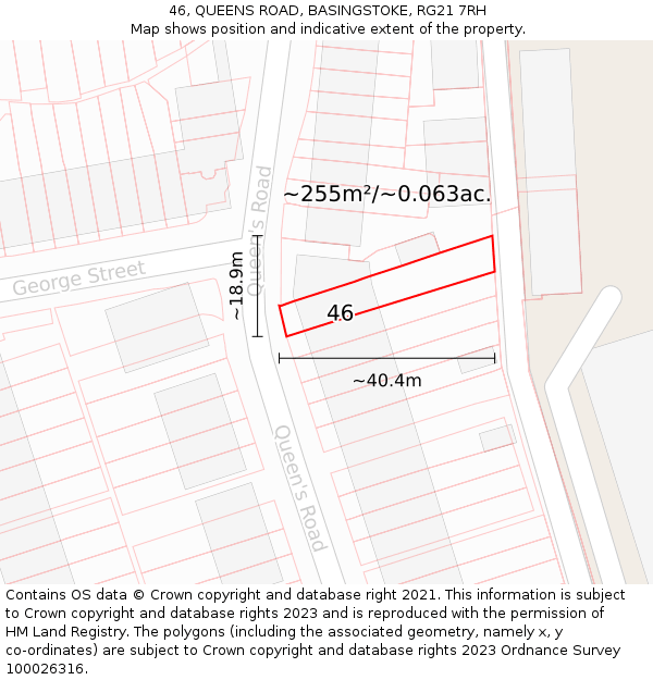 46, QUEENS ROAD, BASINGSTOKE, RG21 7RH: Plot and title map