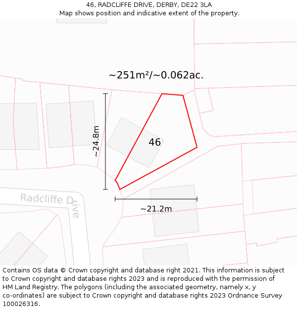 46, RADCLIFFE DRIVE, DERBY, DE22 3LA: Plot and title map