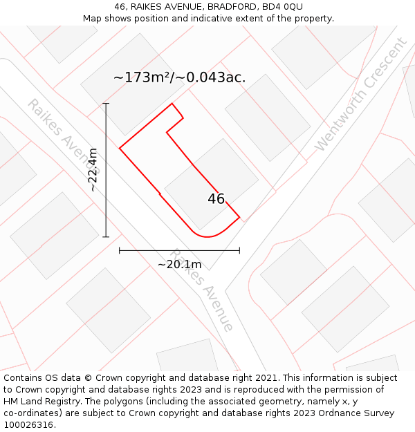 46, RAIKES AVENUE, BRADFORD, BD4 0QU: Plot and title map