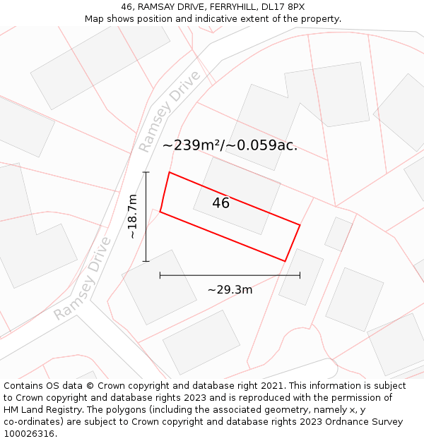 46, RAMSAY DRIVE, FERRYHILL, DL17 8PX: Plot and title map