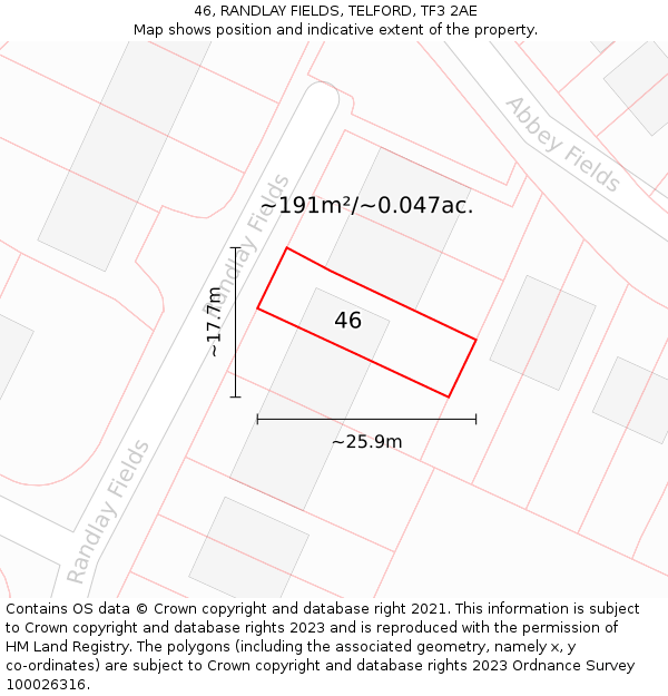 46, RANDLAY FIELDS, TELFORD, TF3 2AE: Plot and title map